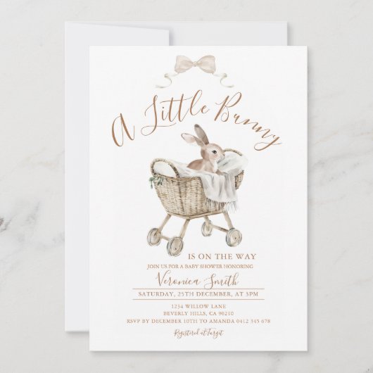 Invitation Gender Neutral Ivory Beige Bunny Baby Shower (Devant)