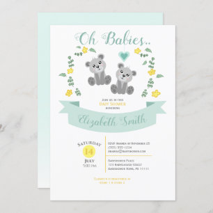 Invitation Gender neutre Twin Cute bear baby shower