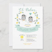 Invitation Gender neutre Twin Cute owls baby shower (Devant)