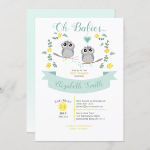 Invitation Gender neutre Twin Cute owls baby shower