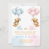 Invitation Gender Reveal "He or She Bear Balloons Blue Pink (Devant)