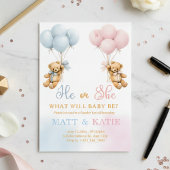 Invitation Gender Reveal "He or She Bear Balloons Blue Pink