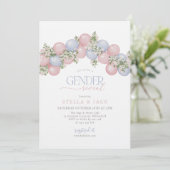 Invitation Gender Reveal Pink Blue Balloon Floral Boy Girl (Debout devant)