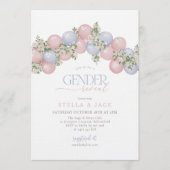 Invitation Gender Reveal Pink Blue Balloon Floral Boy Girl (Devant)