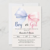 Invitation Gender reveal pink blue bow ivory boy girl (Devant)