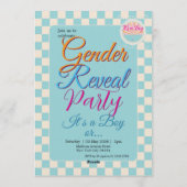 Invitation Gender Reveal Two-Sided Blue-Pink Plaid Checkered (Dos)