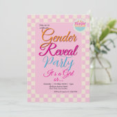 Invitation Gender Reveal Two-Sided Blue-Pink Plaid Checkered (Debout devant)