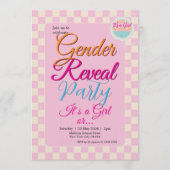 Invitation Gender Reveal Two-Sided Blue-Pink Plaid Checkered (Devant)