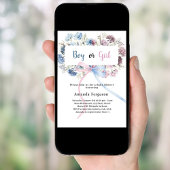 Invitation Gener révéler fête bleu rose flores arc garçon fil