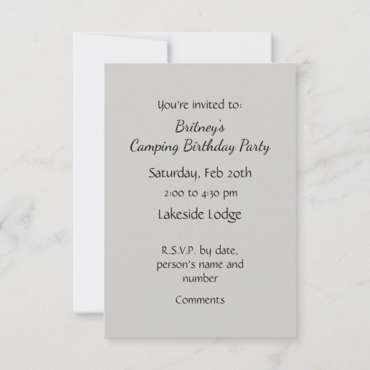 Invitation générale citation drôle de camping pers (Dos)