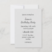 Invitation générale personnalisée pour une fête d' (Dos)