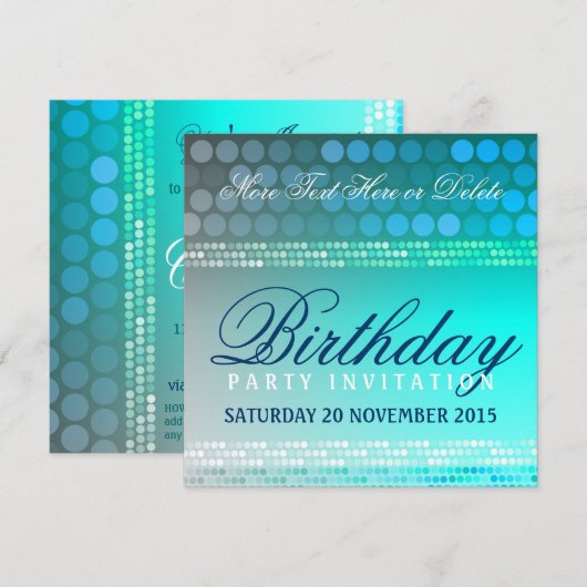 Invitation géniale bleue d'anniversaire de soirée (Devant / Derrière)