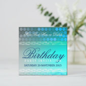 Invitation géniale bleue d'anniversaire de soirée (Debout devant)