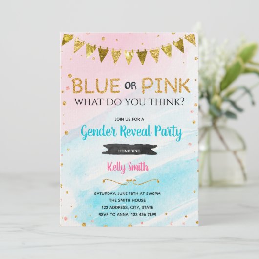 Invitation Genre bleu ou rose révéler l'invitation (Debout devant)