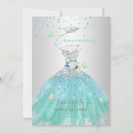 Invitation Genre de Parties scintillant Turquoise Silver Quin (Devant)
