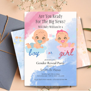 Invitation Genre garçon ou fille révéler l'invitation baby sh