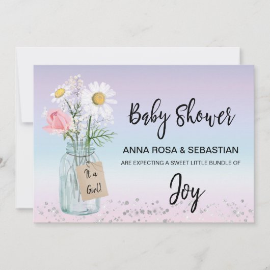 Invitation *~* Genre Mason Jar Floral Rustic Baby shower (Devant)