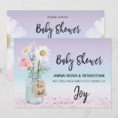 Invitation *~* Genre Mason Jar Floral Rustic Baby shower (Devant / Derrière)