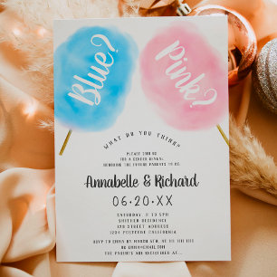 Invitation Genre mignon moderne révéler coton bleu rose bonbo