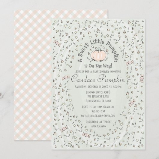 Invitation Genre Neutre Doux Petit Baby shower Citrouille Dan (Devant / Derrière)