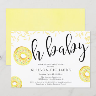 Invitation Genre neutre jaune Oh bébé baby shower Donut