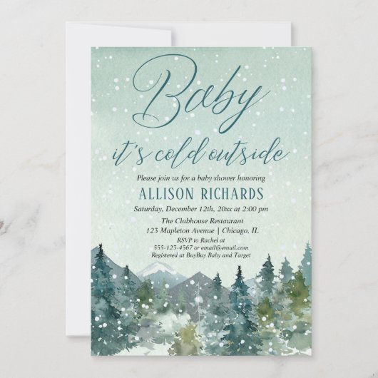 Invitation Genre neutre neige montagnes baby shower rustique (Devant)