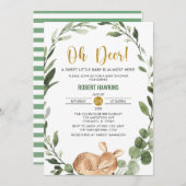Invitation Genre neutre Oh cerf verdure baby shower or (Devant / Derrière)