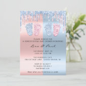 Invitation Genre Reveet Pieds Pastel Rose Bleu Bébé Jumeaux (Debout devant)