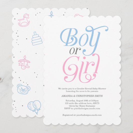 Invitation Genre Revela, Garçon ou Fille, Lui ou Elle, Modern (Devant / Derrière)