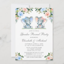 Genre Révéler Baby Elephants Bleu Rose Floral