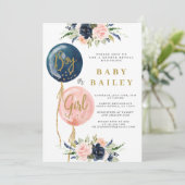 Invitation Genre révéler baby shower invitation, bébé ballon (Debout devant)