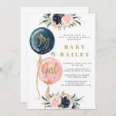 Invitation Genre révéler baby shower invitation, bébé ballon (Devant / Derrière)