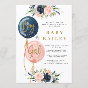 Invitation Genre révéler baby shower invitation, bébé ballon
