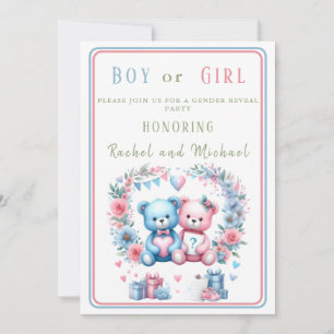 Invitation Genre révéler baby shower Teddy Bear bleu rose 3 -