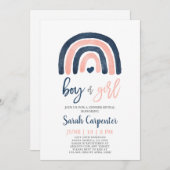 Invitation Genre Révéler la marine arc-en-ciel bleu et rose (Devant / Derrière)