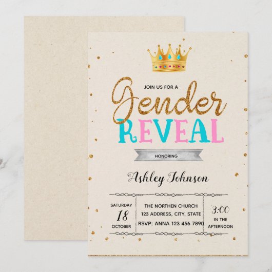 Invitation Genre révéler l'invitation de princesse princesse (Devant / Derrière)