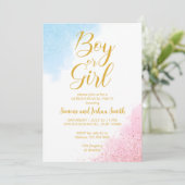 Invitation Genre révéler or et parties scintillant garçon ou  (Debout devant)