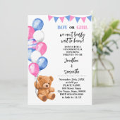 Invitation Genre Révéler Ours rose et bleu Ballons (Debout devant)