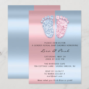Invitation Genre Révéler Pieds Parties scintillant Rose Bleu 