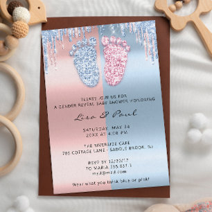 Invitation Genre Révéler Pieds Parties scintillant Rose Bleu 