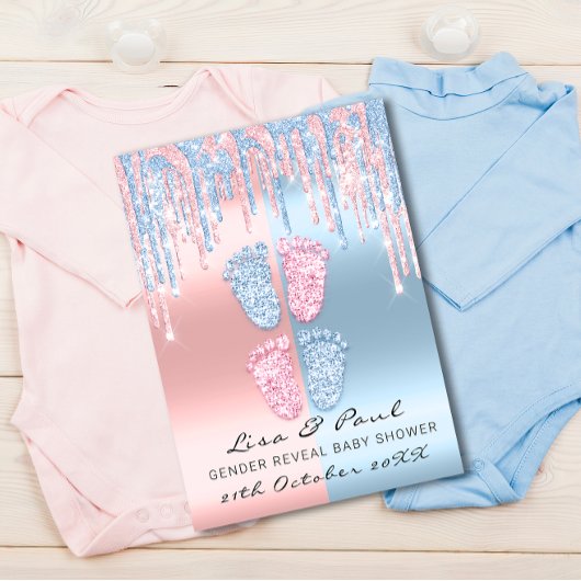 Invitation Genre Révéler Pieds Parties scintillant Rose Bleu