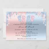 Invitation Genre Révéler Pieds Rose Bleu Bébé Jumeaux Garçon (Devant)