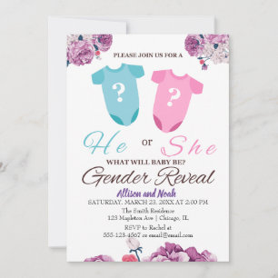 Invitation Genre révéler Violet et blanc floral élégant