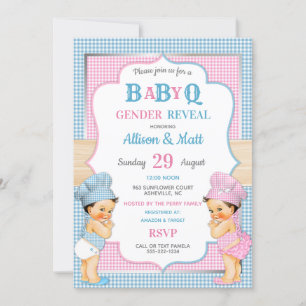 Invitation Genre Revey Baby Q BBQ Rose Bleu En vichy