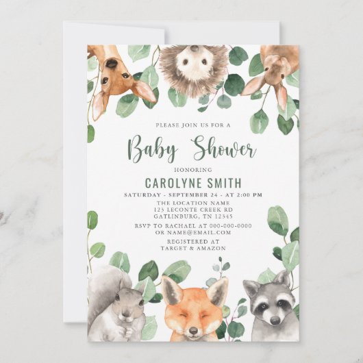 Invitation Genre vert neutre Baby shower de boisés (Devant)