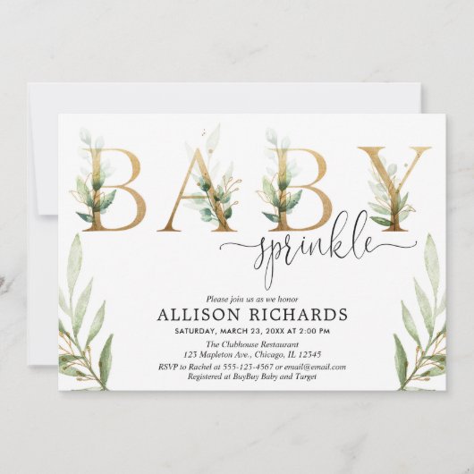 Invitation Genre vert vert vert vert or bébé arroser (Devant)