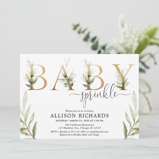 Invitation Genre vert vert vert vert or bébé arroser (Debout devant)