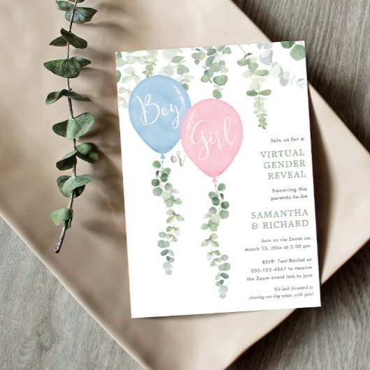 Invitation Genre virtuel révéler Ballon d'eucalyptus moderne