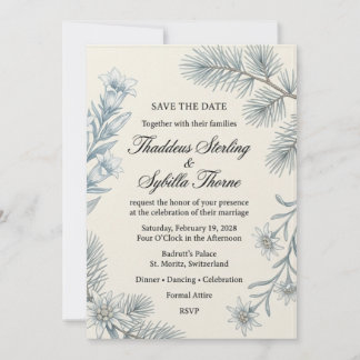 Invitation Gentianes alpines, fleurs d'edelweiss, aiguilles d