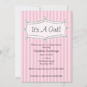 Invitation gentiment rayée de baby shower (rose) (Devant)